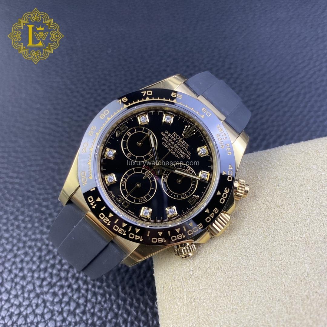 Rolex Daytona Yellow Gold Diamond Black Dial Oysterflex - M116518LN-0046 Replica