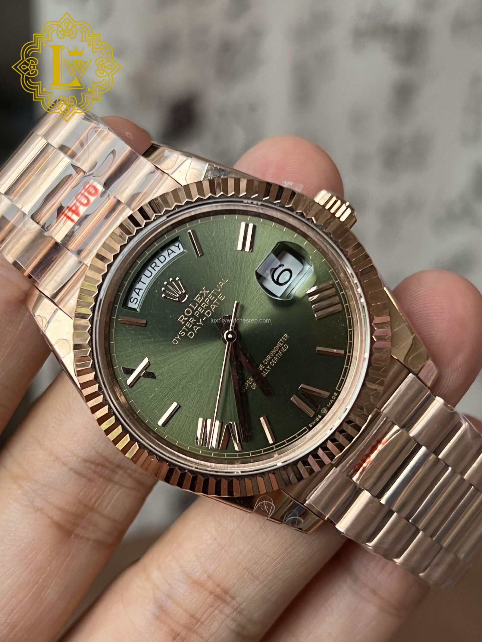 Rolex Day-Date 18k Everose Gold Olive Green Dial 60th Anniversary - M228235-0025 Replica