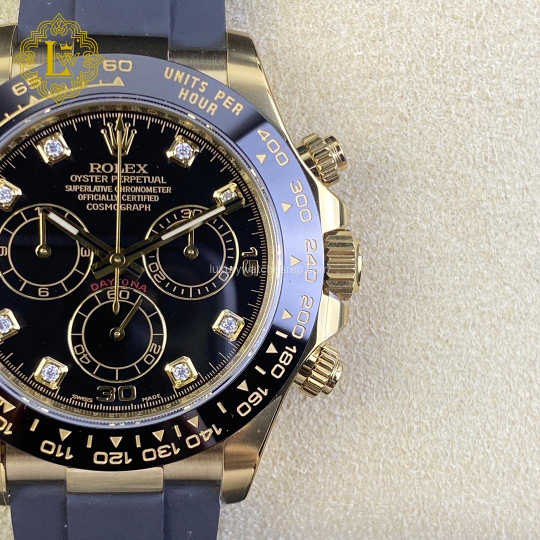 Rolex Daytona Yellow Gold Diamond Black Dial Oysterflex - M116518LN-0046 Replica