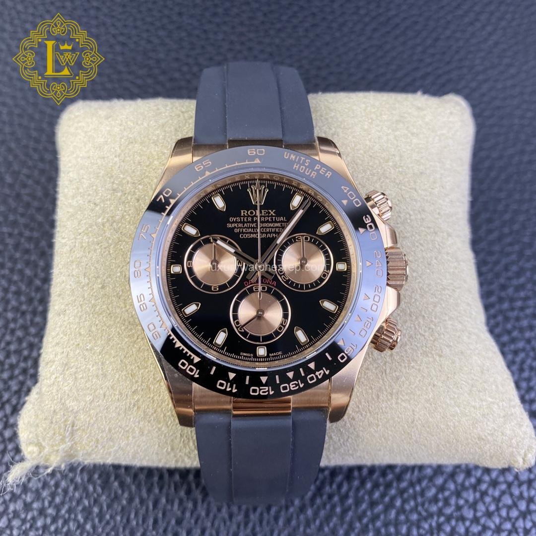 Rolex Daytona 18K Rose Gold Black Dial Oysterflex - 116515LN Replica